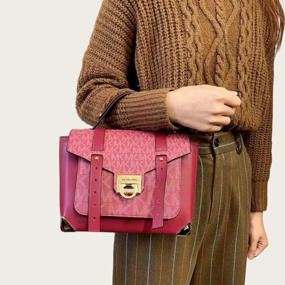Michael Kors 35F1GNCS6V Manhattan Medium Satchel in Berry - Picture 1 of 7